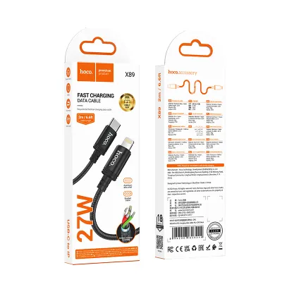 Cabluri - Cablu USB-C la Lightning Hoco X89, PD 27W, 2m, Black – Fast Charging