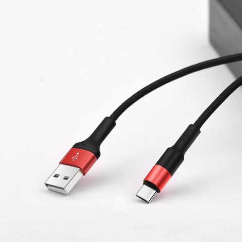 Cablu USB Hoco X26, USB-A la Type-C, 1m, 2A, Negru/Roșu [1]