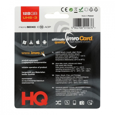 Card Memorie Imro MicroSD 128GB cu Adaptor UHS-3 100MB/s 4K - Stocare Ultra-Rapidă pentru Experiențe de Înaltă Calitate [1]