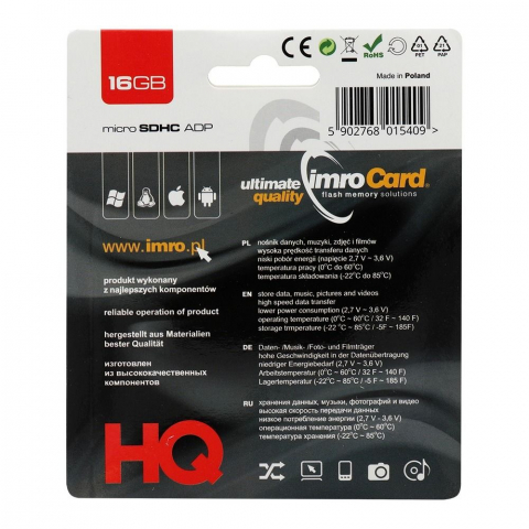 Card Memorie Imro MicroSD 16GB cu Adaptor SD - Stocare Fiabilă și Versatilă [1]