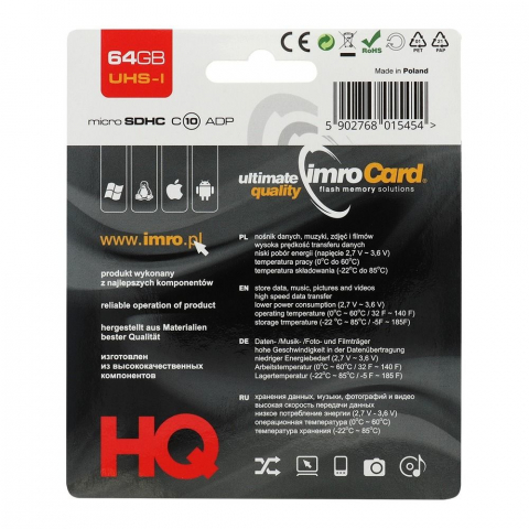 Card Memorie Imro MicroSD 64GB UHS - Stocare Rapidă și Fiabilă pentru Dispozitivele Tale [1]