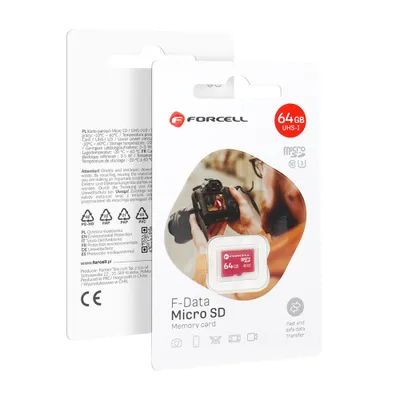 Accesorii GSM & IT - Card MicroSD Forcell F-Data 64GB – U3, Clasa 10, viteză mare, Roșu