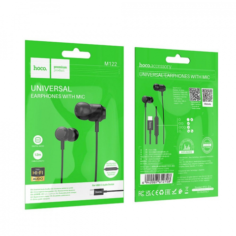 Căști cu Fir Hoco Type-C M122, Microfon Integrat, Negru [4]