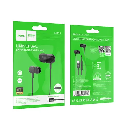 Casti - Căști Hoco M122, Wire Earphones, USB-C, cu Microfon, Black
