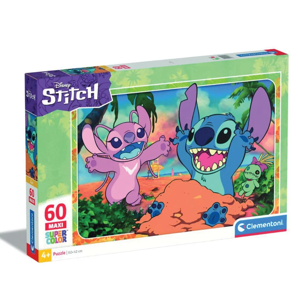 Puzzle copii - Clementoni Disney Lilo & Stitch „Sand” – Puzzle Maxi 60 piese (62 × 42 cm)
