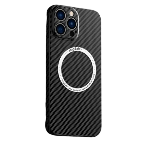 Huse - Husă carbon neagră pentru iPhone 15 Plus – textură carbon, protecție MagSafe compatibilă