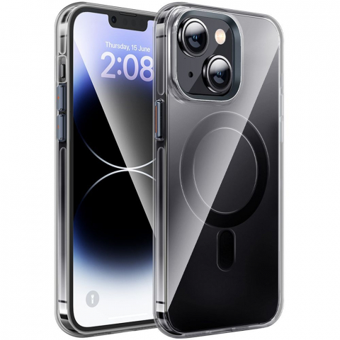 Huse - Husă Compatibilă MagSafe Hoco AS3 pentru iPhone 15 Plus, Negru Transparent