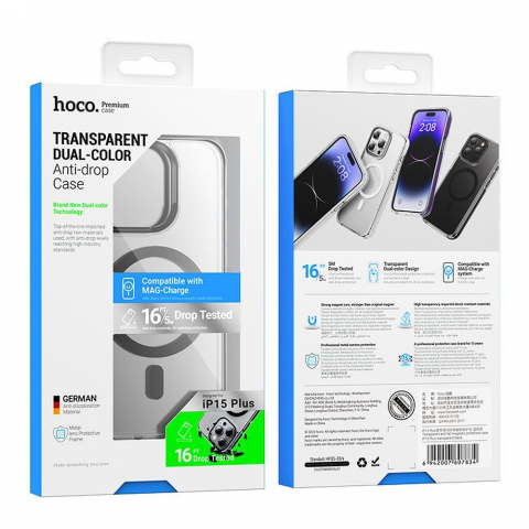 Husă Compatibilă MagSafe Hoco AS6 pentru iPhone 15 Plus, Transparent Negru [1]