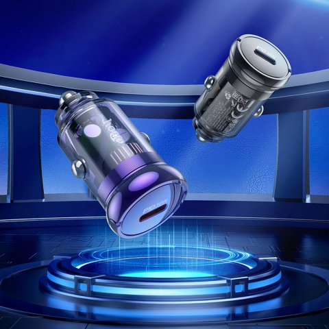 Încărcător auto Hoco Z53, Type-C PD QC3.0 30W + Cablu Type-C la Lightning, Mov [1]