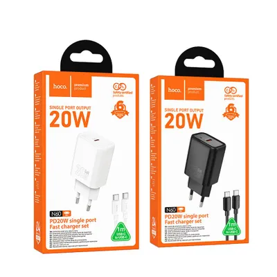 Încărcător de perete HOCO N60, Type-C + cablu Type-C la Type-C, PD QC 20W, alb [1]