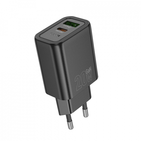Incarcatoare - Încărcător de Rețea Hoco N61, USB-A + USB-C, 20W PD/QC 3.0, Negru