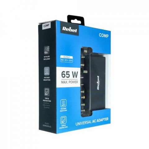 Încărcător de voiaj universal REBEL 65W 18-20V Automat cu 10 Prize, Negru [5]