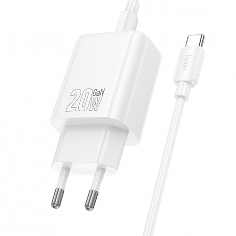 Incarcatoare - Încărcător Hoco N61 20W, USB-A + USB-C + Cablu Type-C la Type-C, Alb – Rapid, Modern, Complet