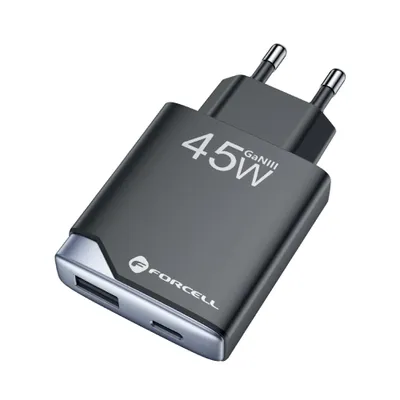 Încărcător Travel Forcell F-ENERGY GaN III B245202, Ultra Slim, 1x USB-C + 1x USB-A, PD QC4.0, 45W, Black [1]