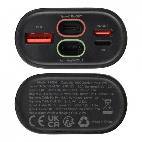 Power Bank Forcell F-Energy F10K4 10.000 mAh, 22.5W PD + QC 3.0, Compatibil Apple Watch, Negru – Încărcare Completă Oriunde [5]