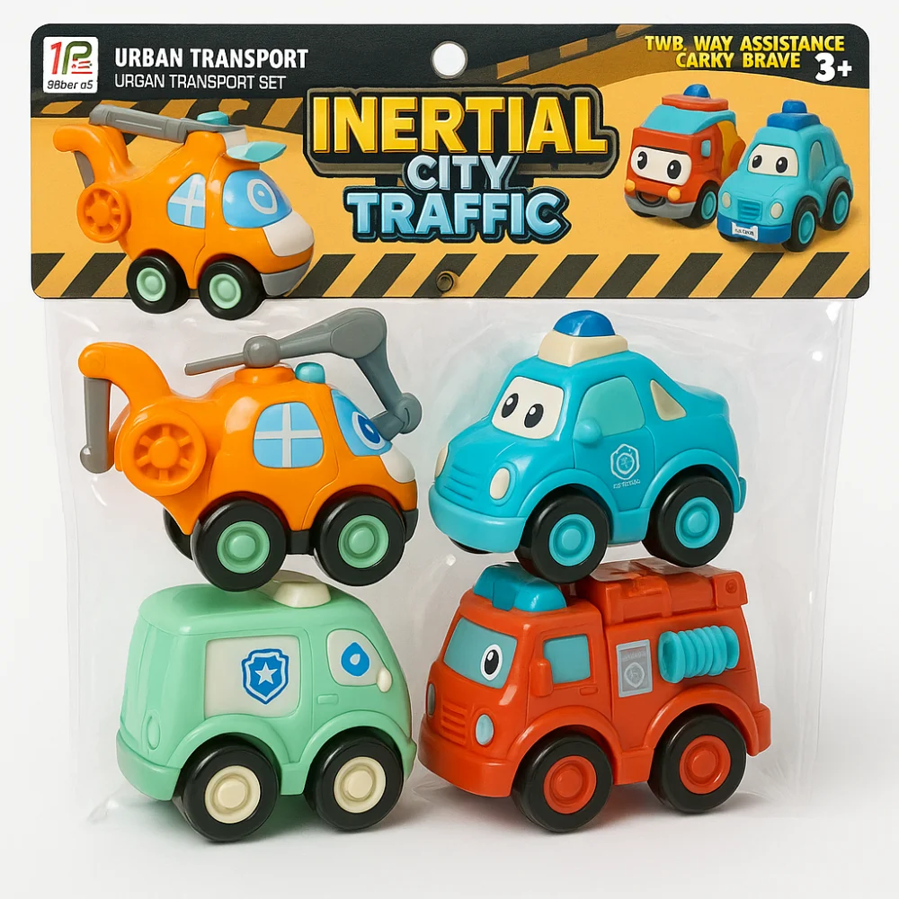 Set / masini - Set 4 vehicule Inertial City Traffic masinute cu inertie Urban Transport copii 3+