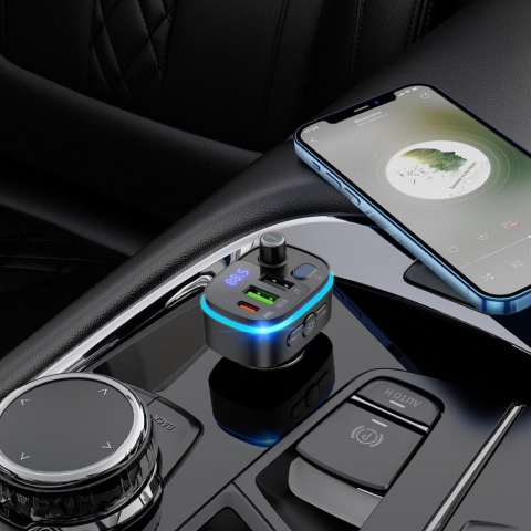 Transmiter FM Bluetooth Hoco E62 + 2xUSB + Type-C PD 20W + QC3.0 Fast – Negru [7]