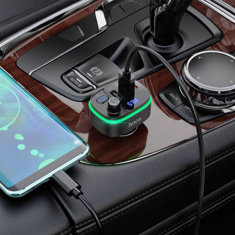 Transmiter FM Bluetooth Hoco E62 + 2xUSB + Type-C PD 20W + QC3.0 Fast – Negru [6]