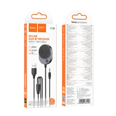 Cabluri - Wireless Car Receiver Hoco E150, Bluetooth, AUX Jack 3.5mm, with Cable, Metal Gray