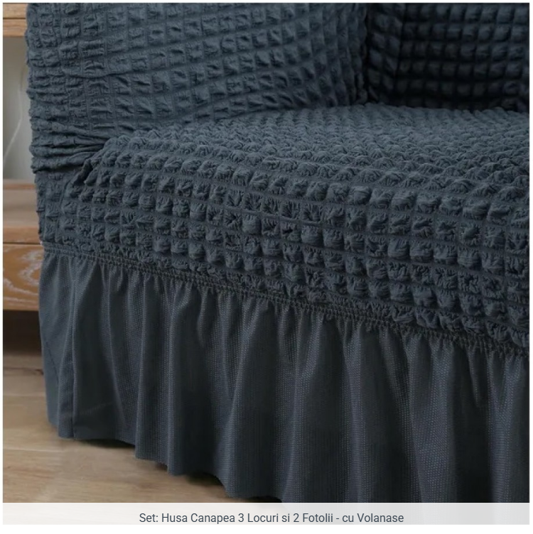 Set Husa pentru canapea ( intre 180 si 225 cm ) + 2 fotolii bumbac embosat Cu Volan , 180 cm la 225 cm [2]