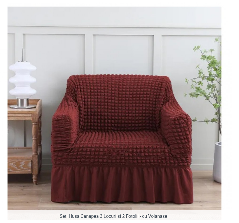 Set Husa pentru canapea ( intre 180 si 225 cm ) + 2 fotolii bumbac embosat Cu Volan , 180 cm la 225 cm [3]