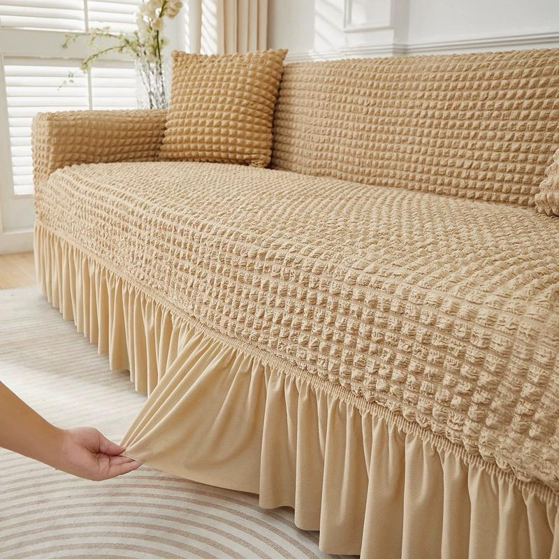 Husa pentru canapea 3 locuri, bumbac embosat Cu Volan  180 cm la 225 cm Culoare: CREM [2]