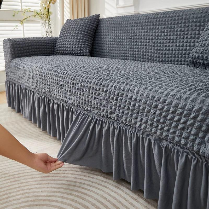 Husa pentru canapea 3 locuri bumbac embosat Cu Volan 180 cm la 225 cm Culoare: Gri deschis [2]