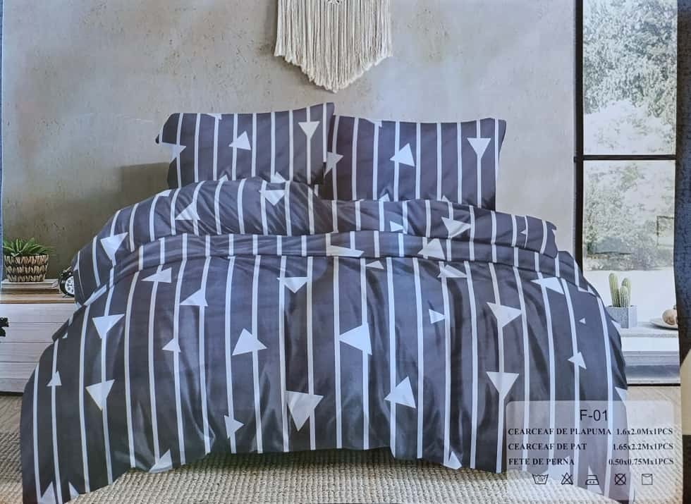 Lenjerie pat o persoana Triunghiuri Cod: S044 (170x220cm) + CADOU Prosop 50x90cm 100% Bumbac [3]