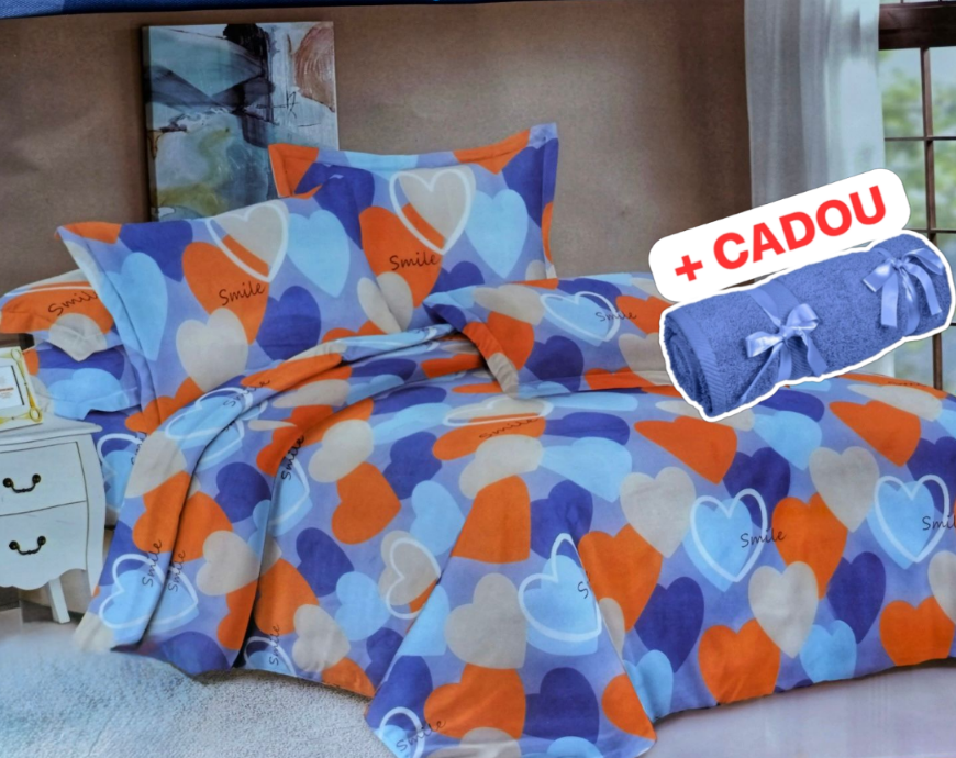 Lenjerie pat o persoana Inimioare Cod: S021 (170x220cm) + CADOU Prosop 50x90cm 100% Bumbac [1]