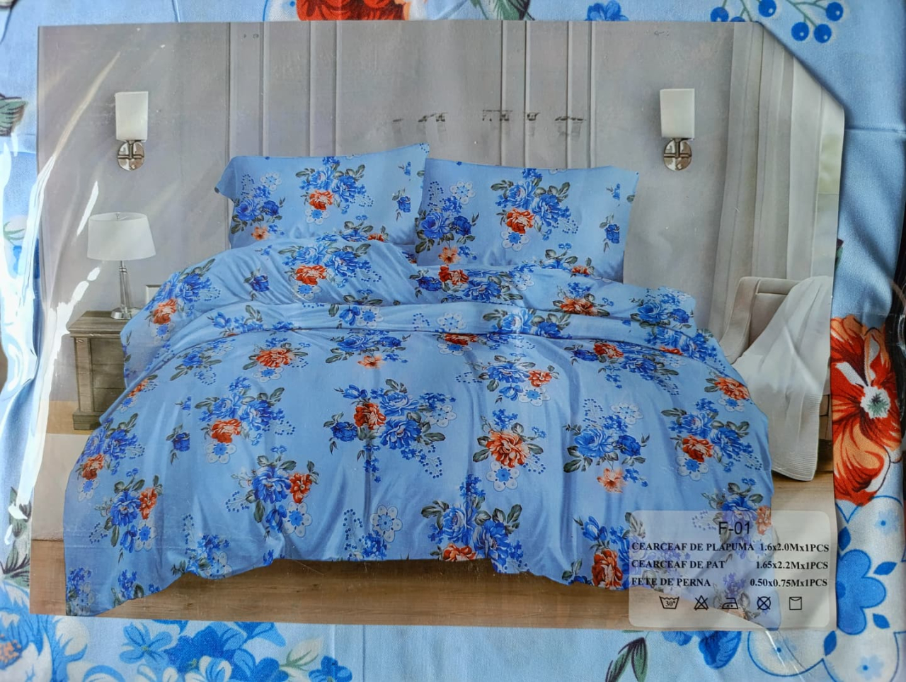 Lenjerie pat o persoana Albastrea Cod: S033 (170x220cm)+ CADOU Prosop 50x90cm 100% Bumbac [4]