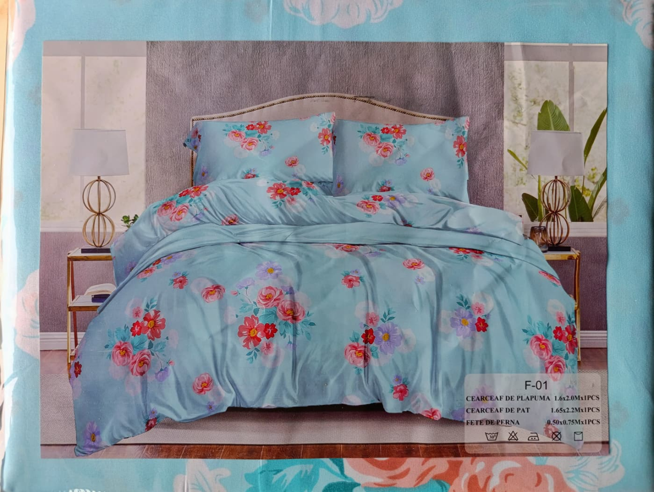 Lenjerie pat o persoana Buchet Trandafir Cod: S036 (170x220cm)+ CADOU Prosop 50x90cm 100% Bumbac [3]