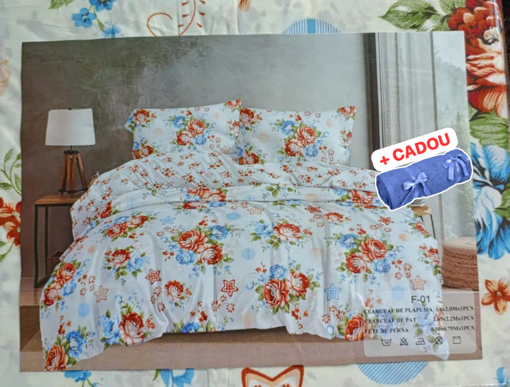 Lenjerie pat o persoana Multifloral Cod: S052 (170x220cm) + CADOU Prosop 50x90cm 100% Bumbac [1]