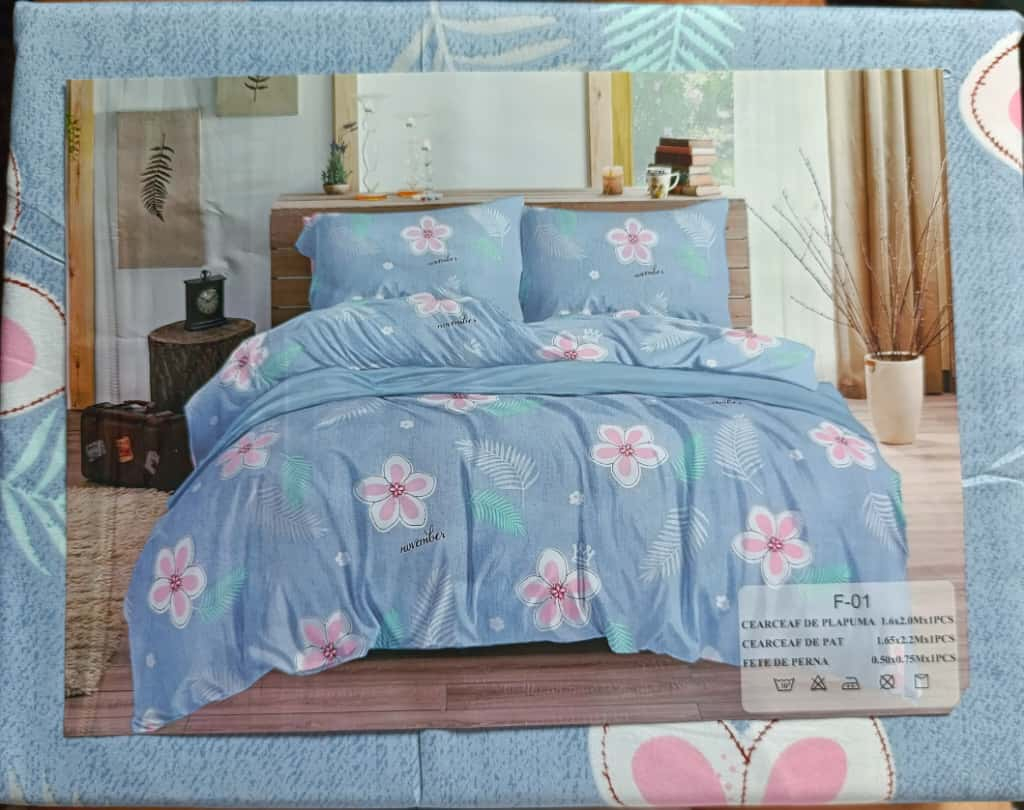 Lenjerie pat o persoana  FloriRoz Cod: S049 (170x220cm) + CADOU Prosop 50x90cm 100% Bumbac [3]