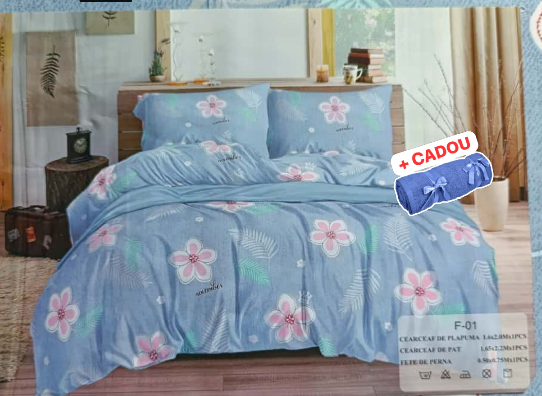 Lenjerie pat o persoana  FloriRoz Cod: S049 (170x220cm) + CADOU Prosop 50x90cm 100% Bumbac [1]