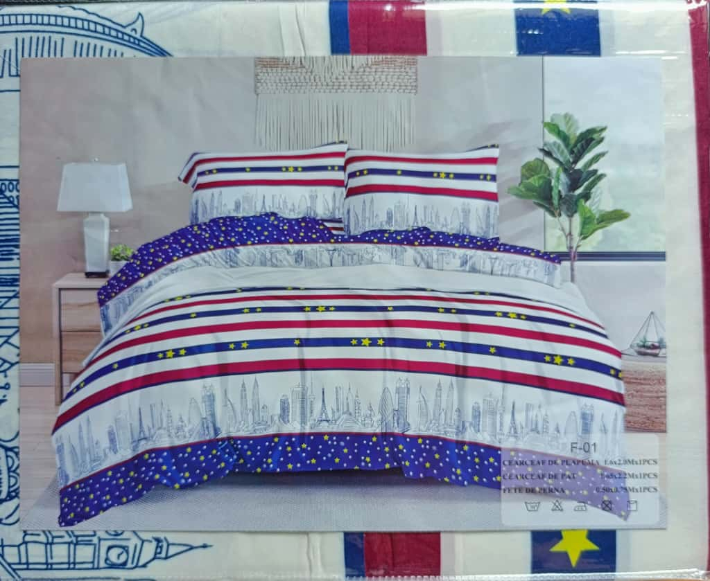 Lenjerie pat o persoana SUA Cod: S054 (170x220cm) + CADOU Prosop 50x90cm 100% Bumbac [3]