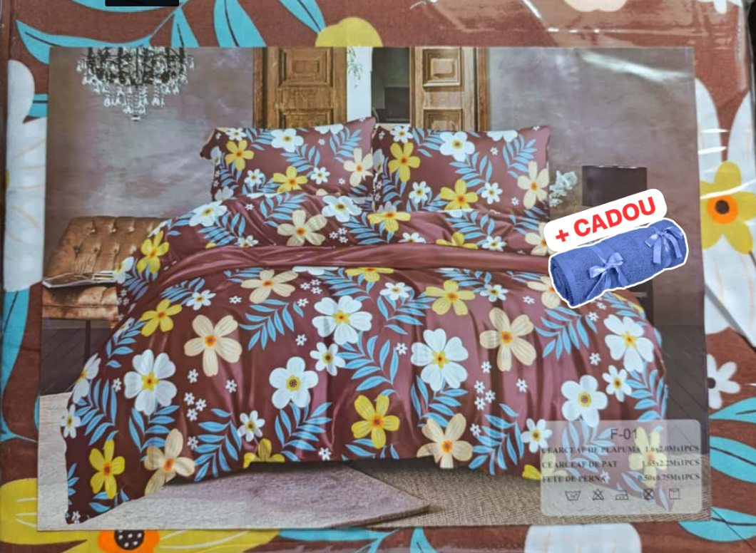 Lenjerie pat o persoana Maron  Cod: S051 (170x220cm) + CADOU Prosop 50x90cm 100% Bumbac [1]