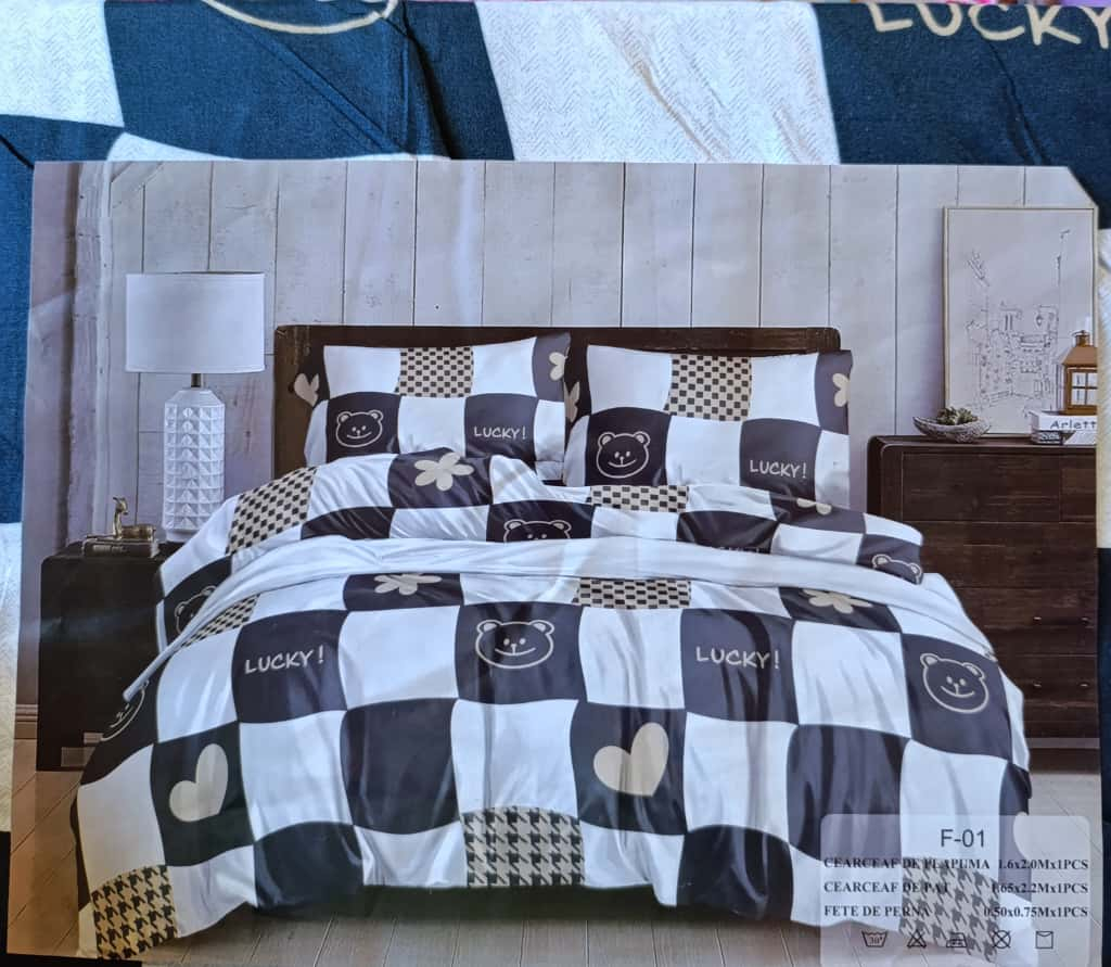 Lenjerie pat o persoana Ursulet Cod: S045 (170x220cm) + CADOU Prosop 50x90cm 100% Bumbac [3]