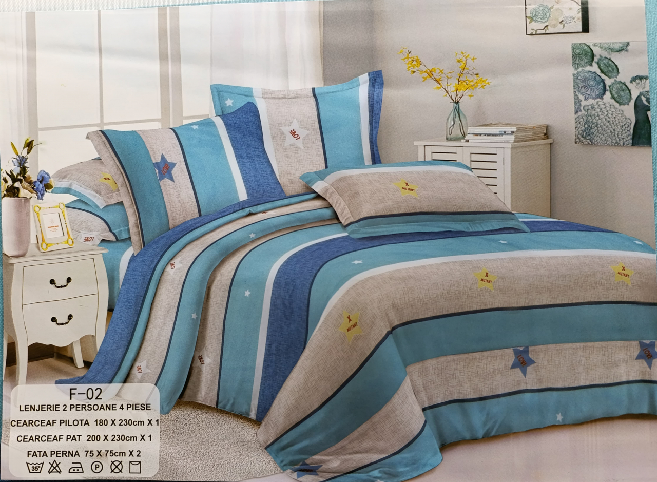 Lenjerie set 4 piese ​​​​​​​King-size Marine Cod F0218 (200 cm x 200-230 cm) [1]