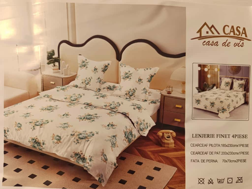 Lenjerie set 4 piese ​​​​​​​King-size Trandafir Verde J16 (200 cm x 200-230 cm) - Pucioasa [2]