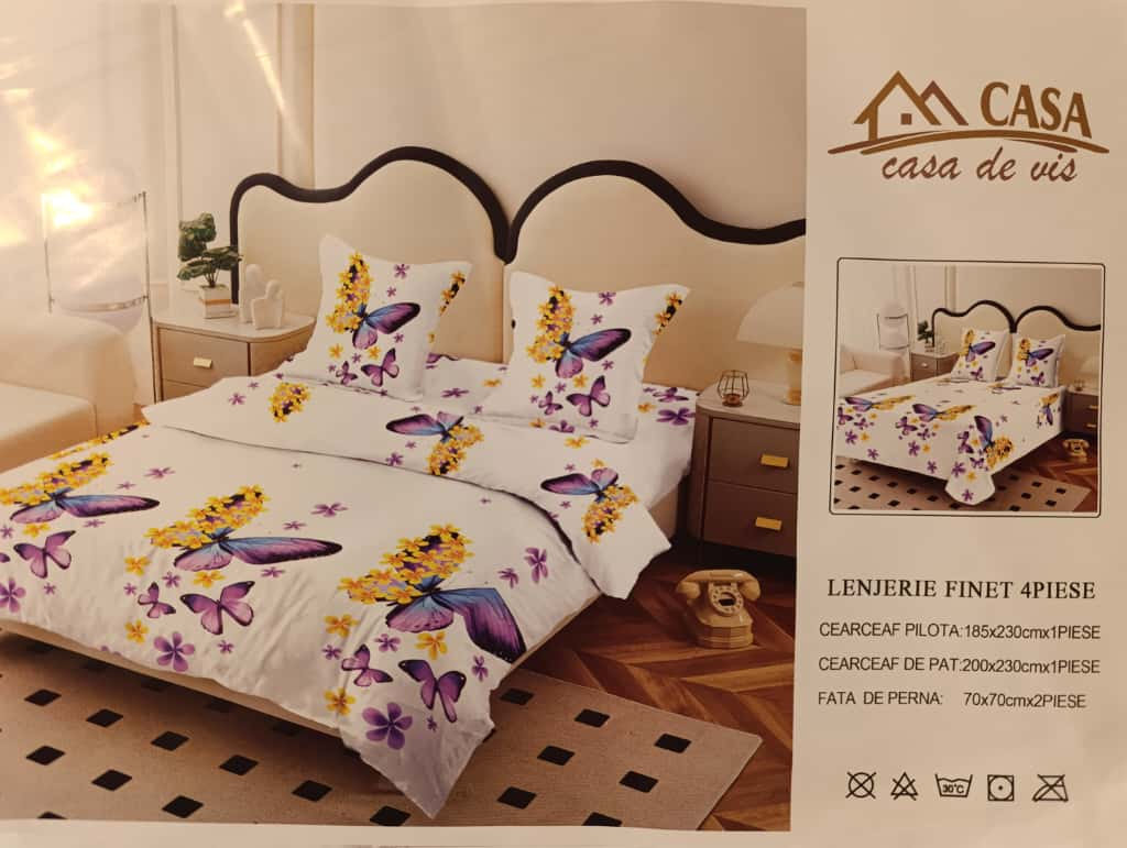 Lenjerie set 4 piese ​​​​​​​King-size Fluturi Lila J10 (200 cm x 200-230 cm) - Pucioasa [2]