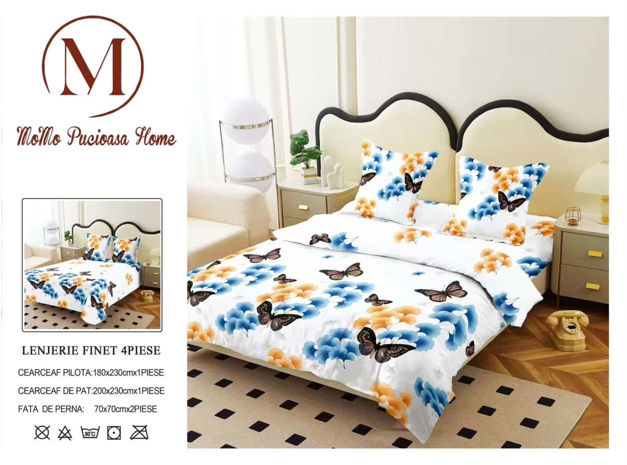 Lenjerie set 4 piese ​​​​​​​King-size Fluturi Bleu J20 (200 cm x 200-230 cm) [3]