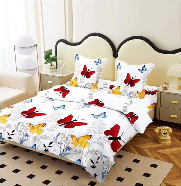 Lenjerie set 4 piese ​​​​​​​King-size Fluturi Rosii Q10 (200 cm x 200-230 cm) - Pucioasa [2]