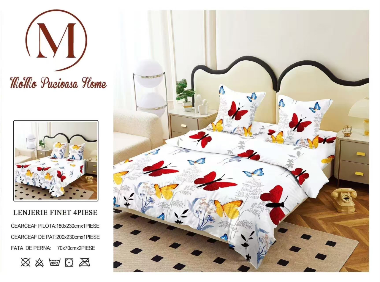 Lenjerie set 4 piese ​​​​​​​King-size Fluturi Rosii Q10 (200 cm x 200-230 cm) - Pucioasa [3]
