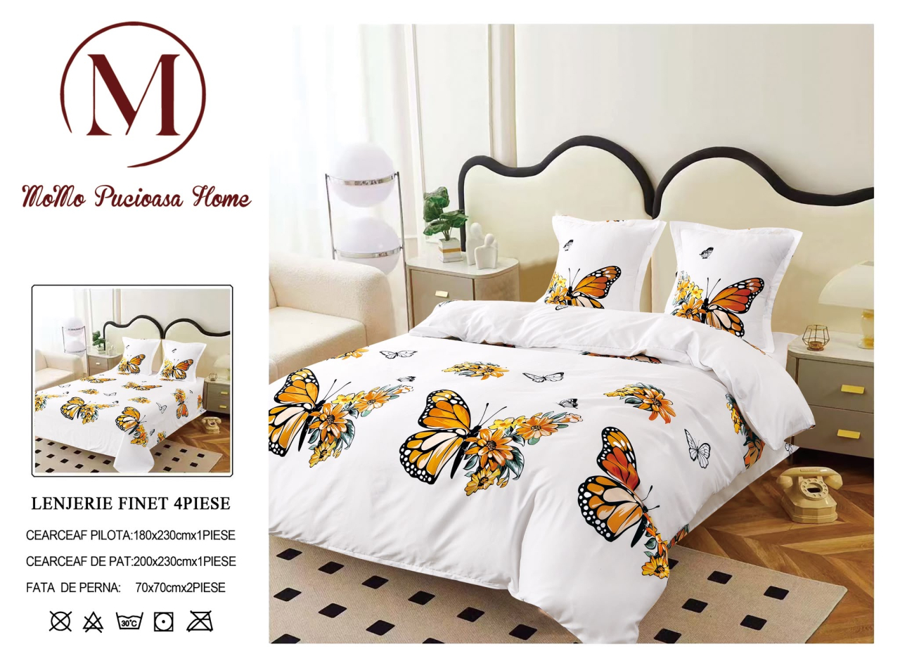 Lenjerie set 4 piese ​​​​​​​King-size Fluturi Portocalii Q11 (200 cm x 200-230 cm) - Pucioasa [3]
