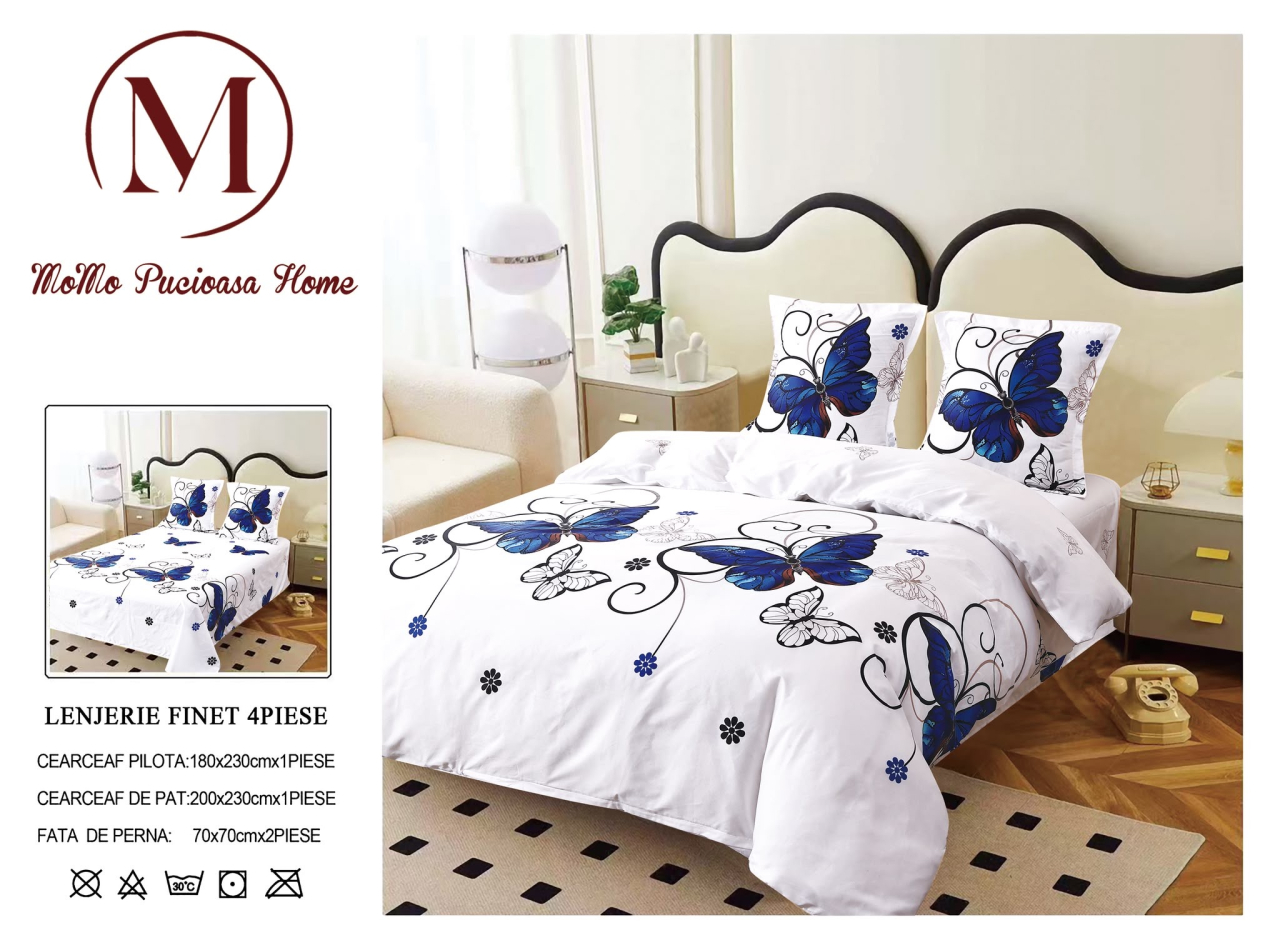 Lenjerie set 4 piese ​​​​​​​King-size Fluturi Albastru Q19 (200 cm x 200-230 cm) - Pucioasa [3]