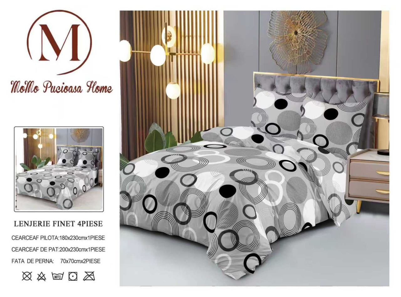 Lenjerie set 4 piese ​​​​​​​King-size Inele Gri J13 (200 cm x 200-230 cm) - Pucioasa [3]