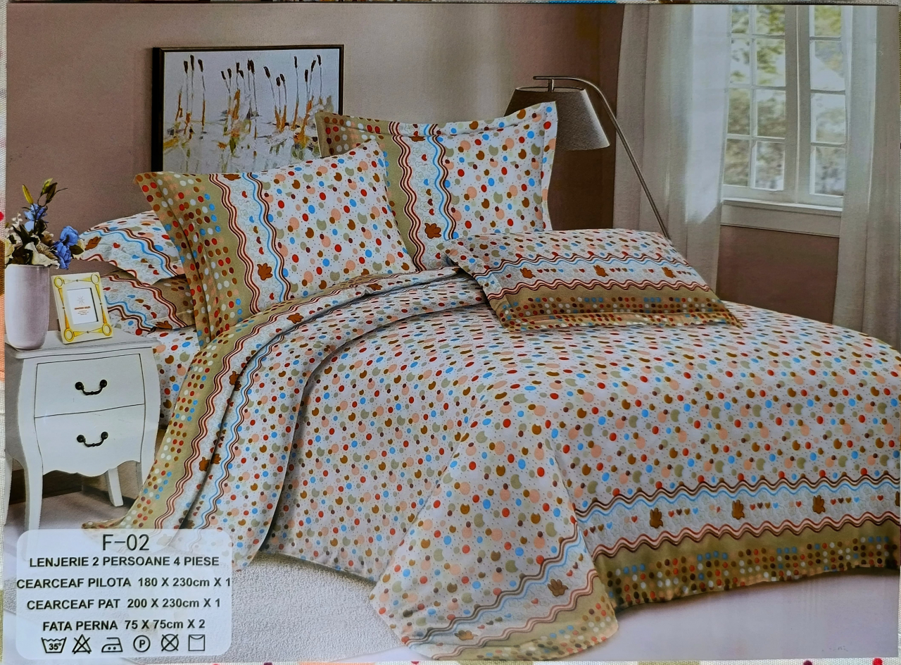 Lenjerie set 4 piese ​​​​​​​King-size  Buline Cod F0203 (200 cm x 200-230 cm) [1]