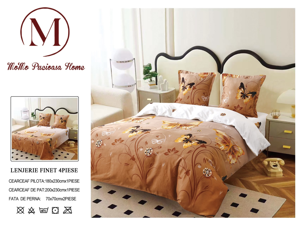 Lenjerie set 4 piese ​​​​​​​King-size Auriu Q15 (200 cm x 200-230 cm) - Pucioasa [3]