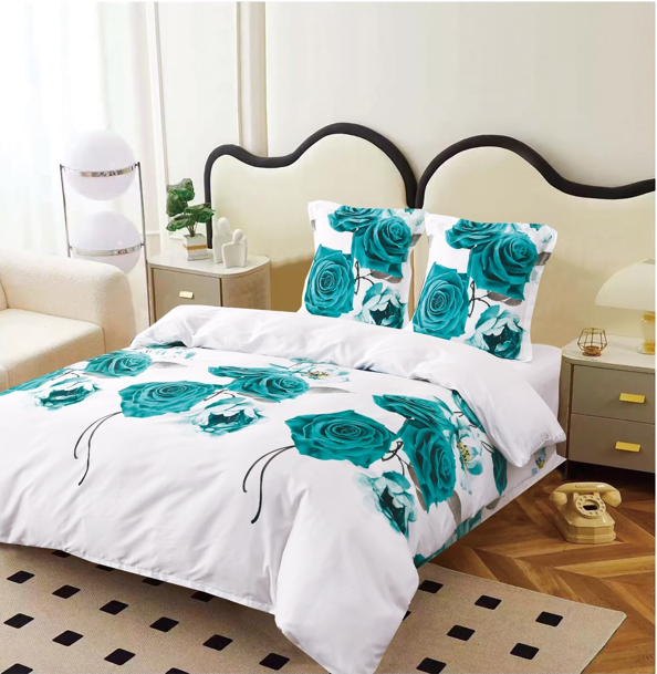 Lenjerie set 4 piese ​​​​​​​King-size Turcoaz Q18 (200 cm x 200-230 cm) - Pucioasa [2]
