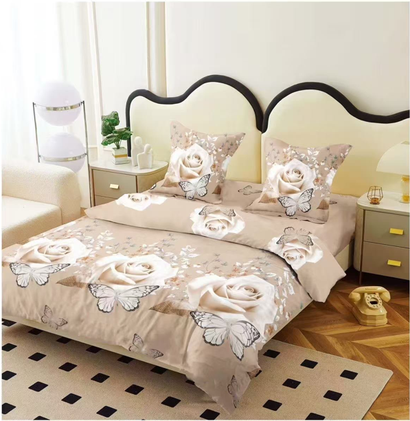 Lenjerie set 4 piese ​​​​​​​King-size Trandafir Bej J3 (200 cm x 200-230 cm) - Pucioasa [2]